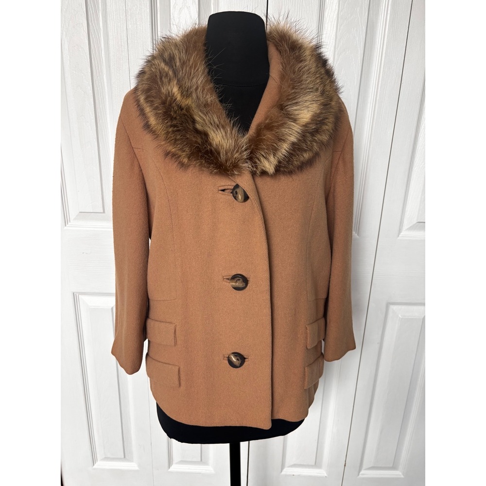 Carlson Originals Wool Coat Faux Fur Collar‎ Button Front Jacket